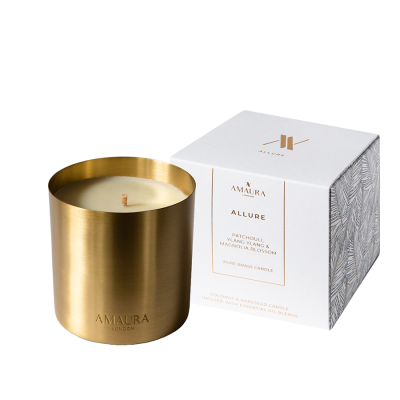 ALLURE Patchouli Ylang Ylang Magnolia Blossom Brass Candle with Packaging Amaura London 58