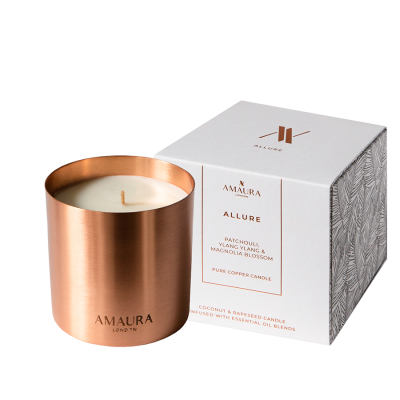 ALLURE Patchouli Ylang Ylang Magnolia Blossom Copper Candle with Packaging Amaura London 58