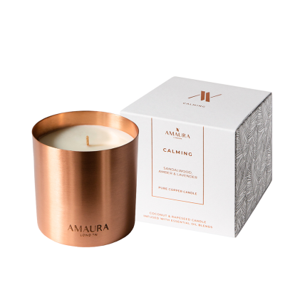 CALMING Sandalwood Amber Lavender Copper Candle with Packaging Amaura London 58