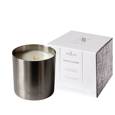 GRATITUDE Rock Rose Sandalwood Brushed Stainless Steel Candle with Packaging Amaura London 58