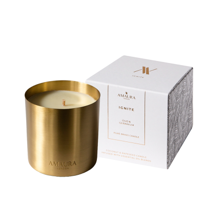 IGNITE Oud Geranium Brass Candle with Packaging Amaura London 58