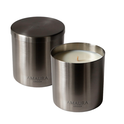 Brushed Stainless Steel Candle Amaura London with you without Lid Image 58 Avalible in Ignite Allure Calming Gratitude Tranquillity