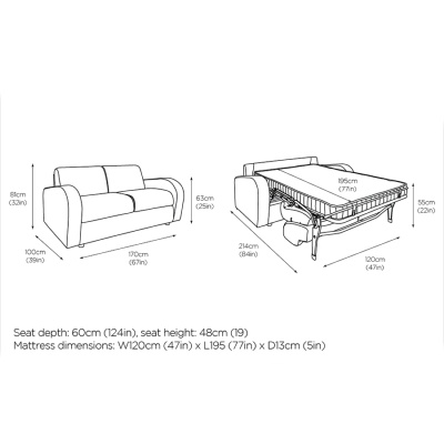 A50328 2 Retro 2 Seater Sofa Bed DIMS 900x900