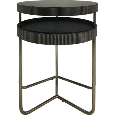 703725 A Knightsbridge Set of 2 Side Tables with Black Tinted Glass