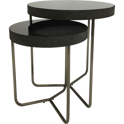 703725 Knightsbridge Set of 2 Side Tables with Black Tinted Glass