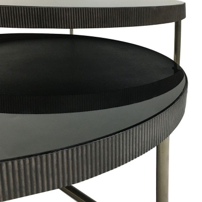 703726 C small Libra Knightsbridge Round Coffee Table Set of 2 with Black Tinted Glass