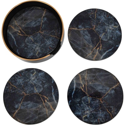 704610 A Vesuvius Black and Gold Coasters Set of 4