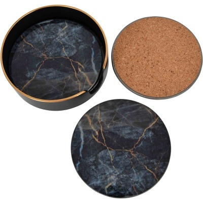 704610 B Vesuvius Black and Gold Coasters Set of 4