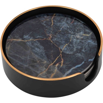 704610 Vesuvius Black and Gold Coasters Set of 4