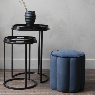 704750 E Scallop Footstool in Royal Blue Velvet