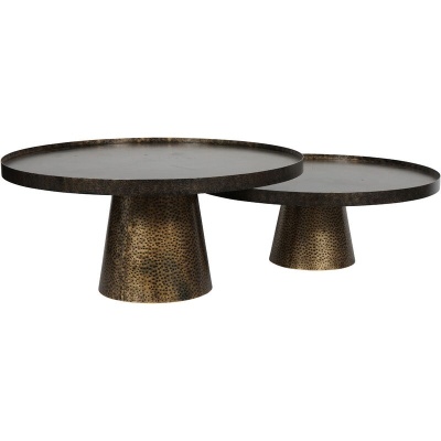 704788 Sandbanks Set of 2 Iron Coffee Tables in Rustic Antique Gold