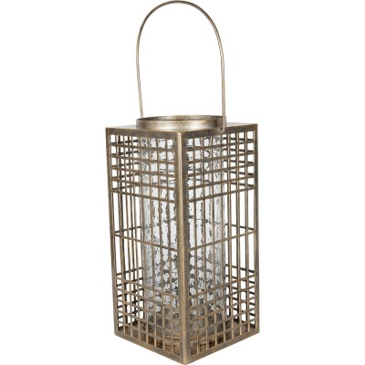 704797 A Barossa Fretwork Square Lantern in Aged Gold with Glass Flute 41cm