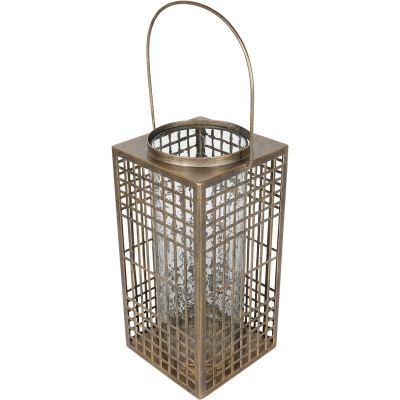 704797 B Barossa Fretwork Square Lantern in Aged Gold with Glass Flute 41cm