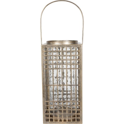 704797 Barossa Fretwork Square Lantern in Aged Gold with Glass Flute 41cm