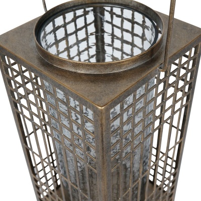 704797 C Barossa Fretwork Square Lantern in Aged Gold with Glass Flute 41cm