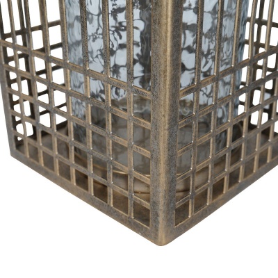 704797 D Barossa Fretwork Square Lantern in Aged Gold with Glass Flute 41cm