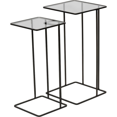 704980 Salzburg Set of 2 Glass and Metal Side Tables Dk Bronze