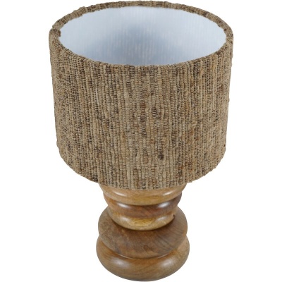 705188 A Leon Solid Wood Table Lamp with Silk Jute Shade Small