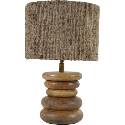 705188 Leon Solid Wood Table Lamp with Silk Jute Shade Small