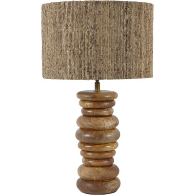 705189 Leon Solid Wood Table Lamp with Silk Jute Shade Large