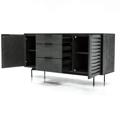 705393 A small Bronks Black Acacia Buffet Cabinet with Two Doors and Three Drawers