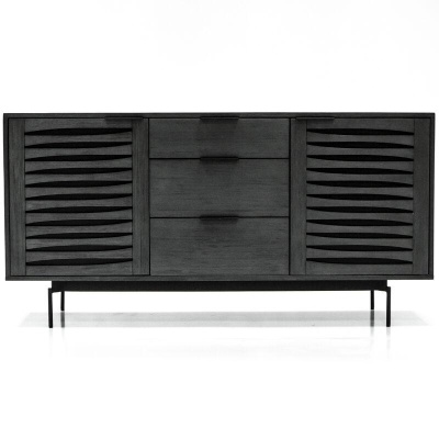 705393 B small Bronks Black Acacia Buffet Cabinet with Two Doors and Three Drawers