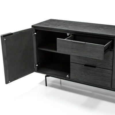 705393 C small Bronks Black Acacia Buffet Cabinet with Two Doors and Three Drawers
