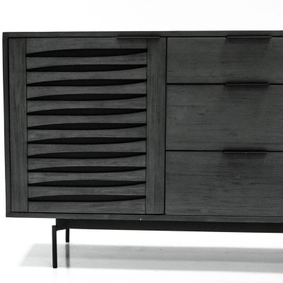 705393 D small Bronks Black Acacia Buffet Cabinet with Two Doors and Three Drawers