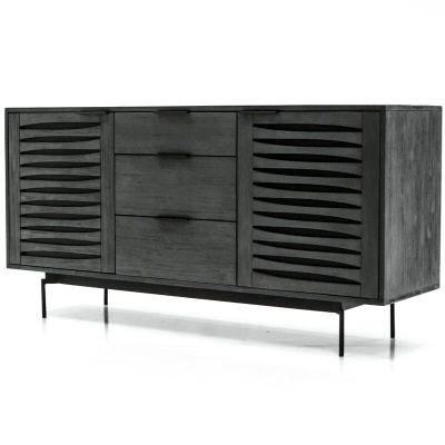 705393 small Bronks Black Acacia Buffet Cabinet with Two Doors and Three Drawers