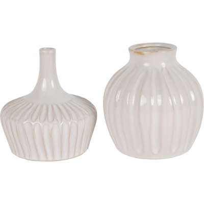 706143 Laura Ashley White Set Of Two Stoneware Vases
