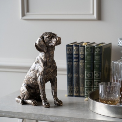 706150 E Laura Ashley Bronze Large Sitting Dog Sculpture